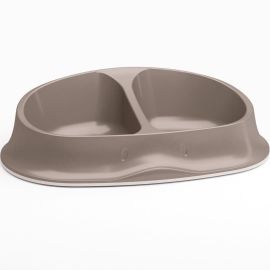 GAMELLE DOUBLE GRIS TAUPE ANTIDÉRAPANTE POUR CHIEN ET CHAT 27 CM