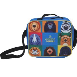 SAC REPAS ISOTHERME ENFANT JUNGLE AVEC MOTIFS ANIMAUX BLEU 22 CM