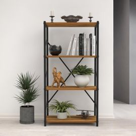 ÉTAGÈRE 4 NIVEAUX EN MÉTAL NOIR 60 X 30 X 114 CM COULEUR CHÊNE ATLANTIS