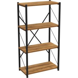 ÉTAGÈRE 4 NIVEAUX EN MÉTAL NOIR 60 X 30 X 114 CM COULEUR CHÊNE ATLANTIS