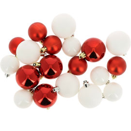 BOULES DE NOËL ROUGES ET BLANCHES 4 CM ET 5 CM LOT DE 18 PIÈCES