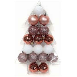 BOULES DE NOËL 5CM NOËL EN ROSE 17 PIÈCES