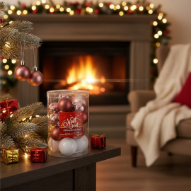 BOULES DE NOËL DÉCORATIVES ROSE DIAMÈTRES 4 ET 5 CENTIMÈTRES LOT DE 18 PIÈCES THÈME NOËL EN ROSE