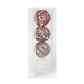 BOULES DE NOËL ROSES ÉVIDÉE 6 CM 4 PIÈCES