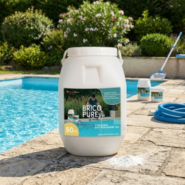 CHLORE EN POUDRE POUR PISCINE 90 % DE CHLORE ACTIF TRAITEMENT ET DÉSINFECTION 50 KG BRICOPURE