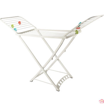 ÉTENDOIR À LINGE EN RÉSINE PLIABLE KEBRATA 20 M AVEC 3 SUPPORTS D’ÉTENDAGE + 6 PINCES À CHAUSSETTES OFFERTES