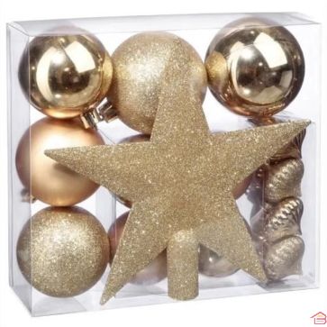 BOULES DE NOËL AVEC CIMIER SET DE 18 PIÈCES OR