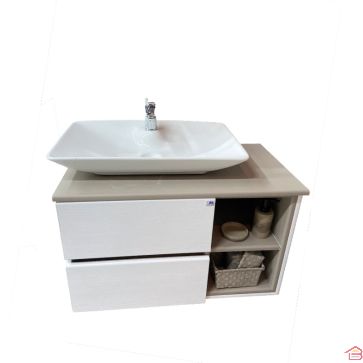 MEUBLE DE SALLE DE BAIN EN PVC LIDYA 80CM AVEC MIROIR LED ET VASQUE BLANC
