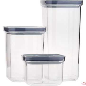 SET DE 3 BOÎTES ALIMENTAIRES HERMÉTIQUES EN PLASTIQUE TRANSPARENT AVEC COUVERCLE