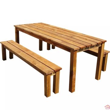 ENSEMBLE TABLE DE JARDIN ET DEUX BANCS EN BOIS BANKET 6 PERSONNES