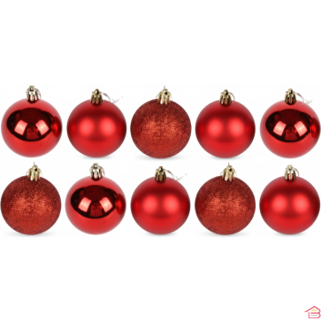 BOÎTE DE 10 BOULES DE NOËL ROUGES 6 CM POUR SAPIN ET DÉCORATION FESTIVE