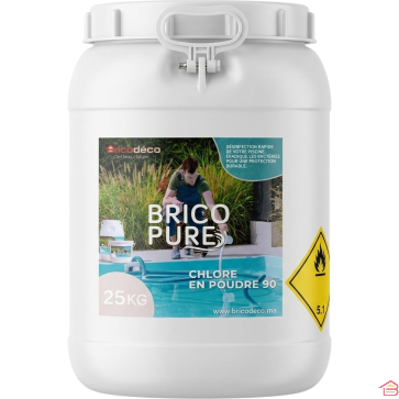 CHLORE EN POUDRE POUR PISCINE 90 % DE CHLORE ACTIF 25 KILOGRAMMES TRAITEMENT ET DÉSINFECTION BRICOPURE