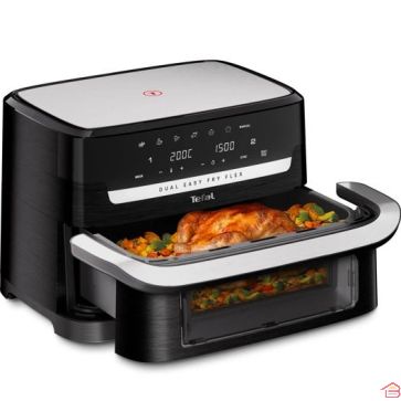 FRITEUSE À AIR DOUBLE ZONE FLEXIBLE 9 LITRES MODELE XXL DIGITAL TEFAL DUAL EASY FRY FLEX 2700 WATTS NOIR
