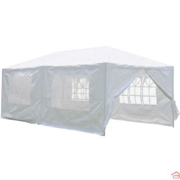 TONNELLE DE JARDIN 3X6 MÈTRES BLANCHE AVEC 6 PAROIS LATÉRALES ET STRUCTURE EN ACIER