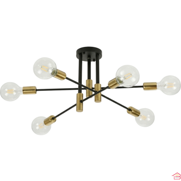 SUSPENSION LUSTRE DESIGN ÉTOILE EN MÉTAL NOIR ET OR 6 DOUILLES E27 220 VOLTS