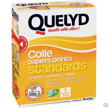 COLLE POUR PAPIER PEINT STANDARD HAUTE PERFORMANCE EN ÉTUI 250 GR PRÊTE EN 3 MIN APPLICATION FACILE QUELYD