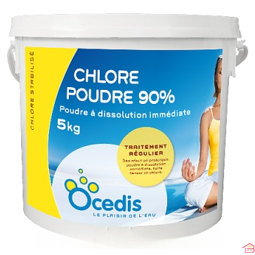 CHLORE EN POUDRE POUR PISCINE 90 % DE CHLORE ACTIF TRAITEMENT RAPIDE ET DÉSINFECTION 5 KG OCEDIS