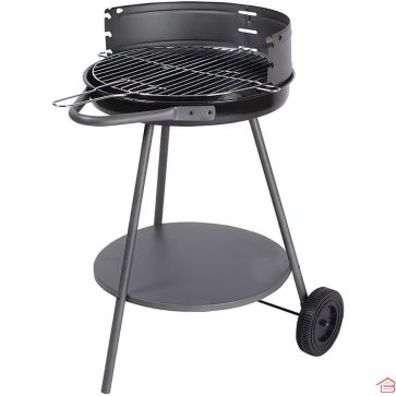 BARBECUE AU CHARBON DE BOIS EN ACIER ÉMAILLÉ ROND ODESSA AVEC GRILLE RÉGLABLE ET ROULETTES 40X70 CM