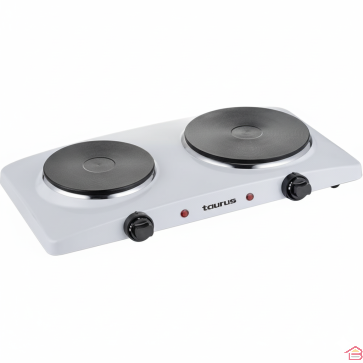 PLAQUE ÉLECTRIQUE DOUBLE VOLCANO TAURUS DUO FLAMME BLANCHE 2500W AVEC 5 NIVEAUX DE TEMPÉRATURE