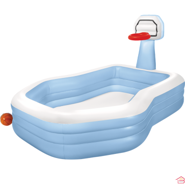 PISCINE GONFLABLE FAMILIALE AVEC PANIER DE BASKET INTÉGRÉ ET BALLON DE JEU POUR ENFANTS 257 X 188 X 130 CENTIMÈTRES