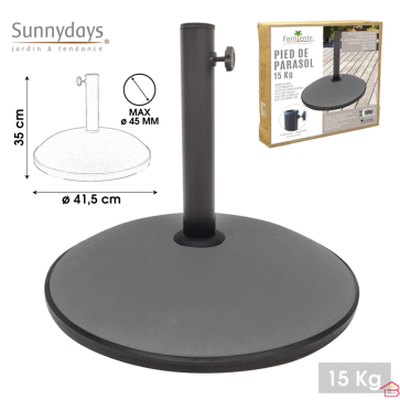 PIED DE PARASOL CIMENT 15 KG DIM 41.5 X 35 CM GRIS FONCE