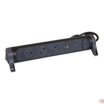 RALLONGE MULTIPRISE 3X2P+T PF USB 1.5M NOIR LEGRAND