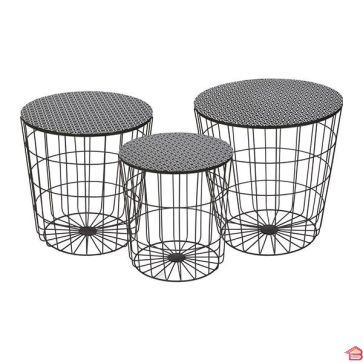 SET DE 3 TABLES METAL PLATEAU BOIS