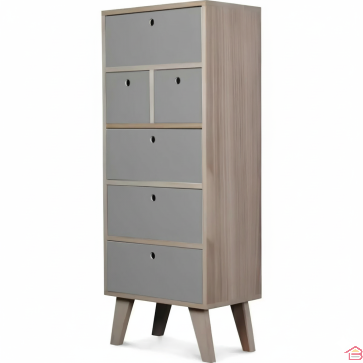 SEMAINIER 6 TIROIRS BORÉAL GRIS EN BOIS MDF ET CONTREPLAQUÉ