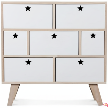 COMMODE ETOILE 7 TIROIRS BLANC EN BOIS STYLE SCANDINAVE