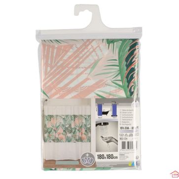 RIDEAU DE DOUCHE BLANC OISEAUX 180 CM AVEC 12 ANNEAUX