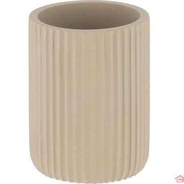 GOBELET SALLE DE BAIN STRIÉ EN POLYRÉSINE TAUPE PORTE BROSSE À DENTS DESIGN EFFET PIERRE