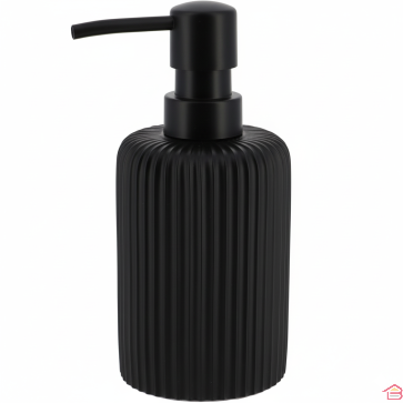 DISTRIBUTEUR À SAVON ARRONDI STRIÉ 230 ML NOIR EN POLYRÉSINE EFFET PIERRE