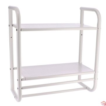 ETAGERE MURALE 2 ETAGES ET PORTE SERVIETTE 2 BARRES - BLANC