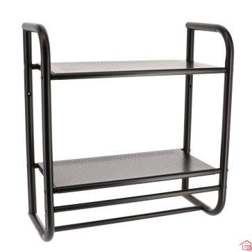 ETAGERE MURALE 2 ETAGES ET PORTE SERVIETTE 2 BARRES - NOIR