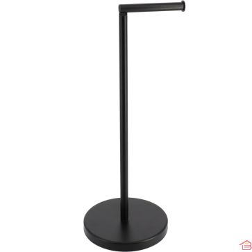 DÉROULEUR PAPIER TOILETTE AVEC RÉSERVE EN MÉTAL NOIR SUR PIED HAUTEUR 55 CM