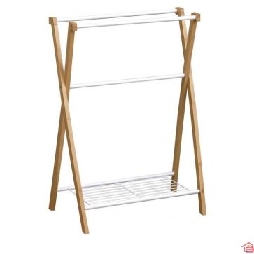 PORTE SERVIETTE METAL BAMBOU 3 BARRES BLANC/BAMBOU