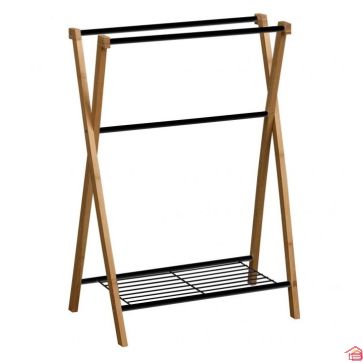 PORTE SERVIETTE METAL BAMBOU 3 BARRES NOIR/BAMBOU