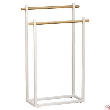PORTE SERVIETTE METAL RECT BAMBOU AVEC 2 BARRES BLANC