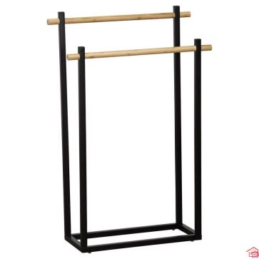 PORTE SERVIETTE METAL RECTANGLE BAMBOU AVEC 2 BARRES NOIR
