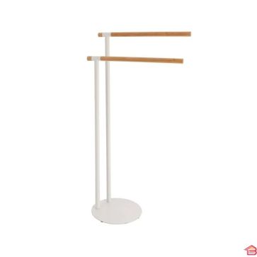 PORTE SERVIETTES METAL 2 BARRES BAMBOU - BLANC