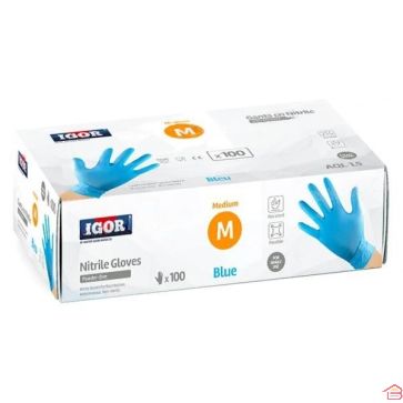 100 GANTS EN NITRILE BLEU MEDIUM NON POUDRÉS IGOR
