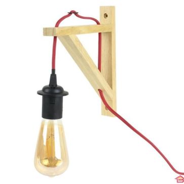 LAMPE MURALE EN BOIS AVEC CÂBLE ROUGE 22 CM
