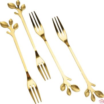 LOT DE 4 FOURCHETTES À DESSERT DORÉES EN ACIER INOXYDABLE STYLE VINTAGE