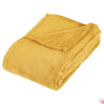 PLAID FLANELLE MOUTARDE 125X150CM