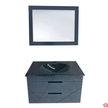 MEUBLE SDB PENTA 80CM NOIR MDF AVEC VASQUE VERRE