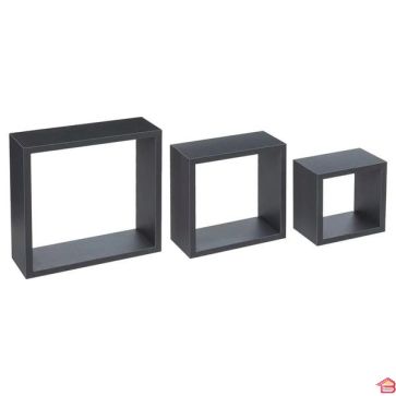 LOT DE 3 ÉTAGÈRES MURALES CUBE GRIS ANTHRACITE