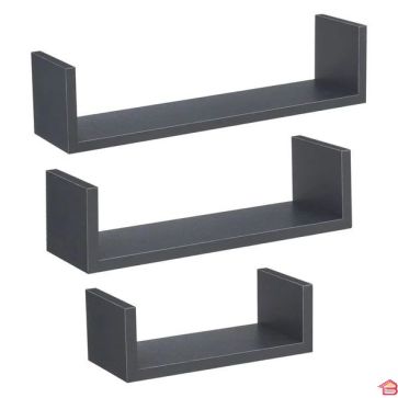 LOT DE 3 ÉTAGÈRES MURALES BORD GRIS ANTHRACITE