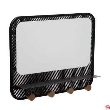 PATERE ET MIROIR EN METAL DESIGN 4 TETES 45CM NOIR