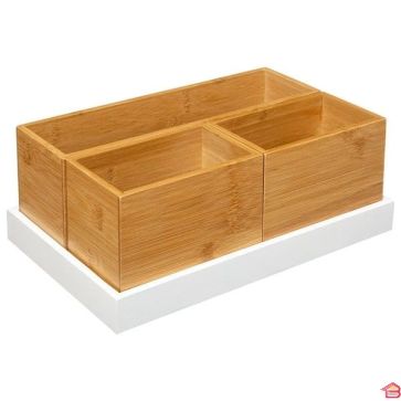 SET 3 ORGANISATEURS EN BAMBOU AVEC PLATEAU H17 L28CM