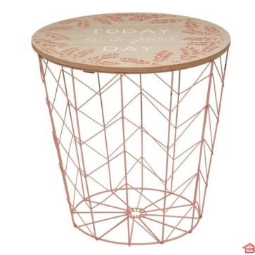 TABLE AVEC RANGEMENT EN METAL ROSE ET BOIS